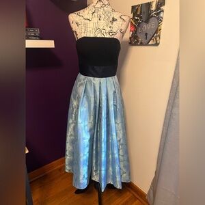 Theia Strapless Tea Length Formal Gown